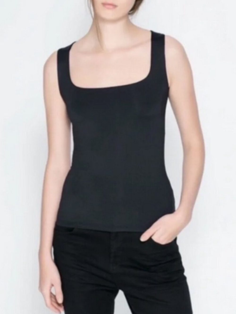 NWT size L ZARA Black Scoop Neck Tank Top sleeveless